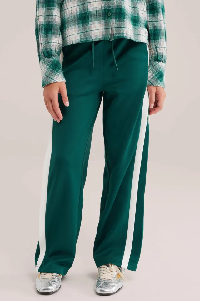 WE Fashion joggingbroek donkergroen/wit, foto 4