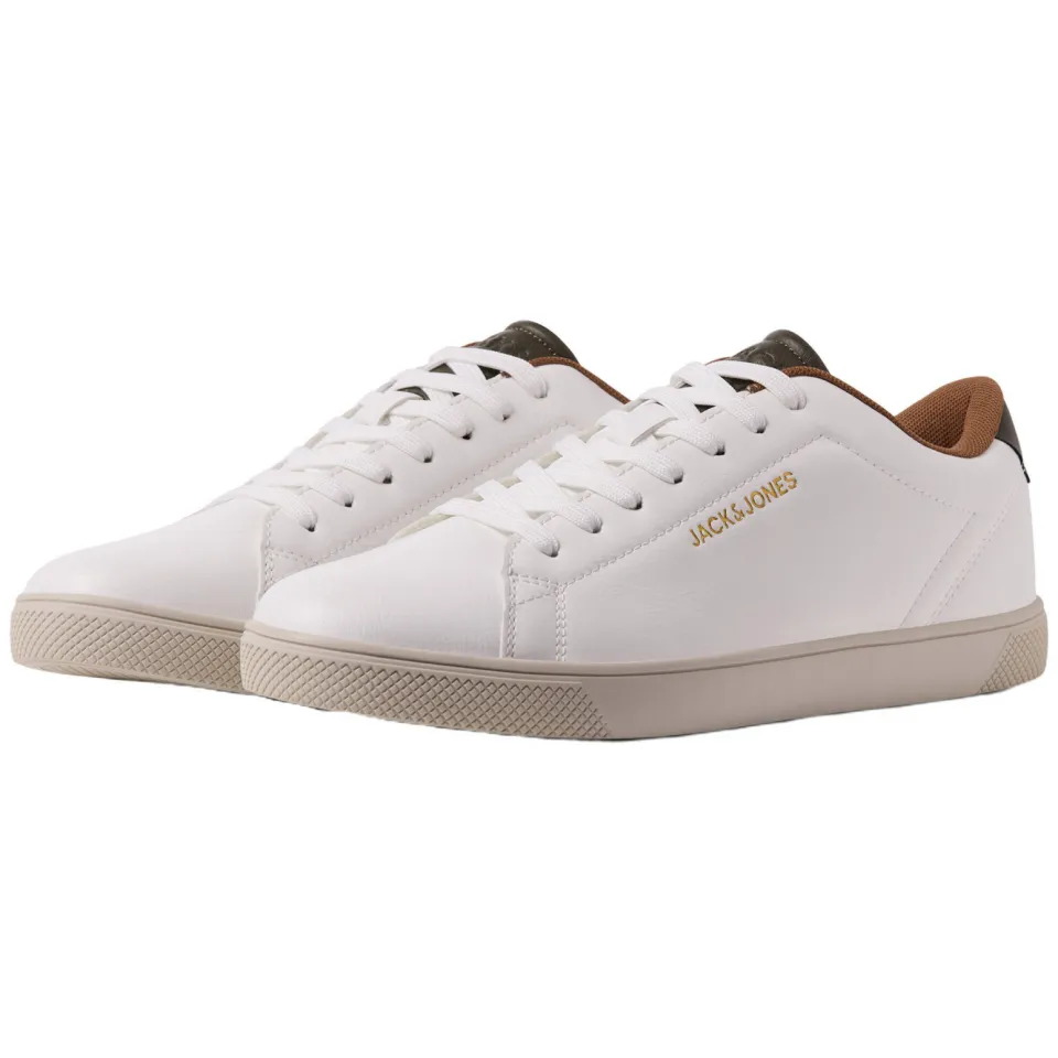 Jack & Jones Jfwbosley Pu Noos imitatieleren sneakers met logo wit/olijf/cognac, foto 3