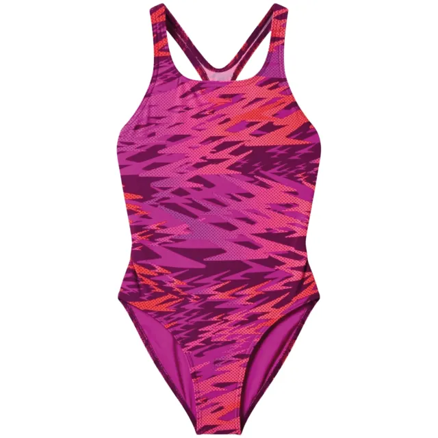 Speedo Hyperboom Allover Print Medalist badpak meisjes roze Roze/oranje