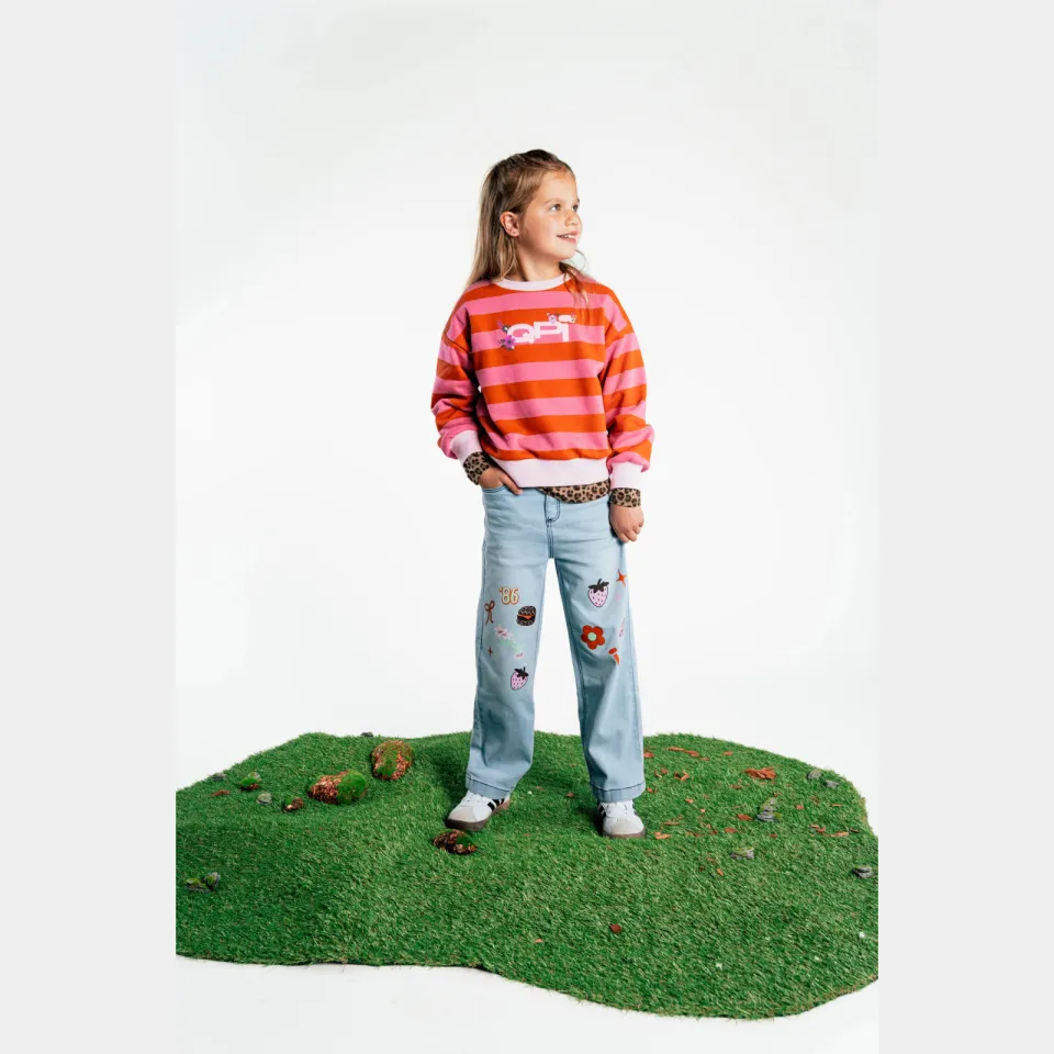 QPI gestreepte sweater met tekst - roze/oranje, foto 5