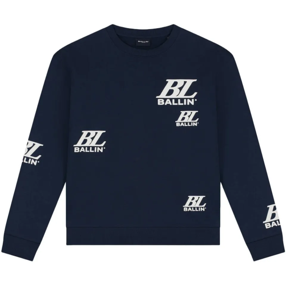 Ballin katoenen sweater met logo - donkerblauw/wit, foto 2