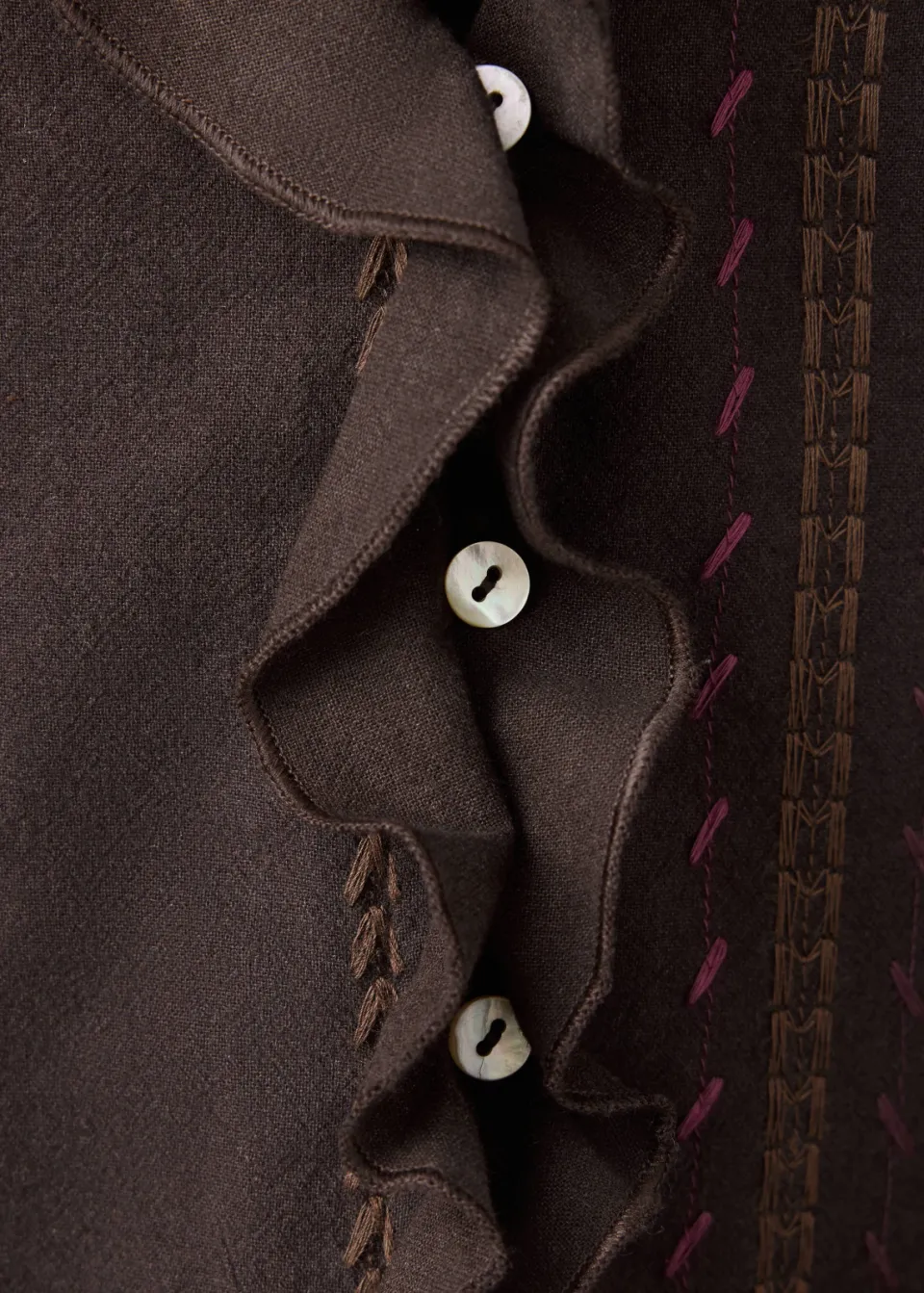 Mango blouse met ruches donkerbruin, foto 5