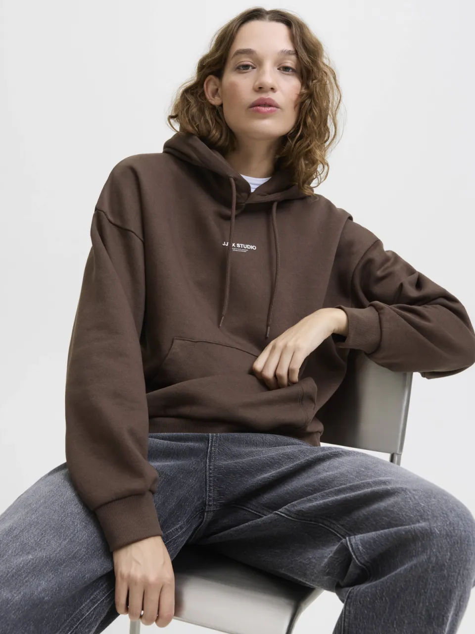 JJXX rechtvallende hoodie - donkerbruin