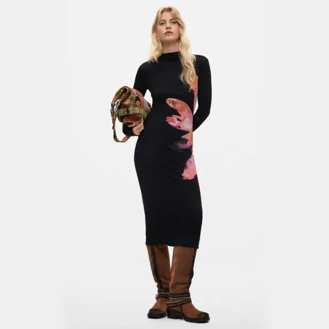 Desigual SEVILLA midi jurk zwart roze Zwart/roze