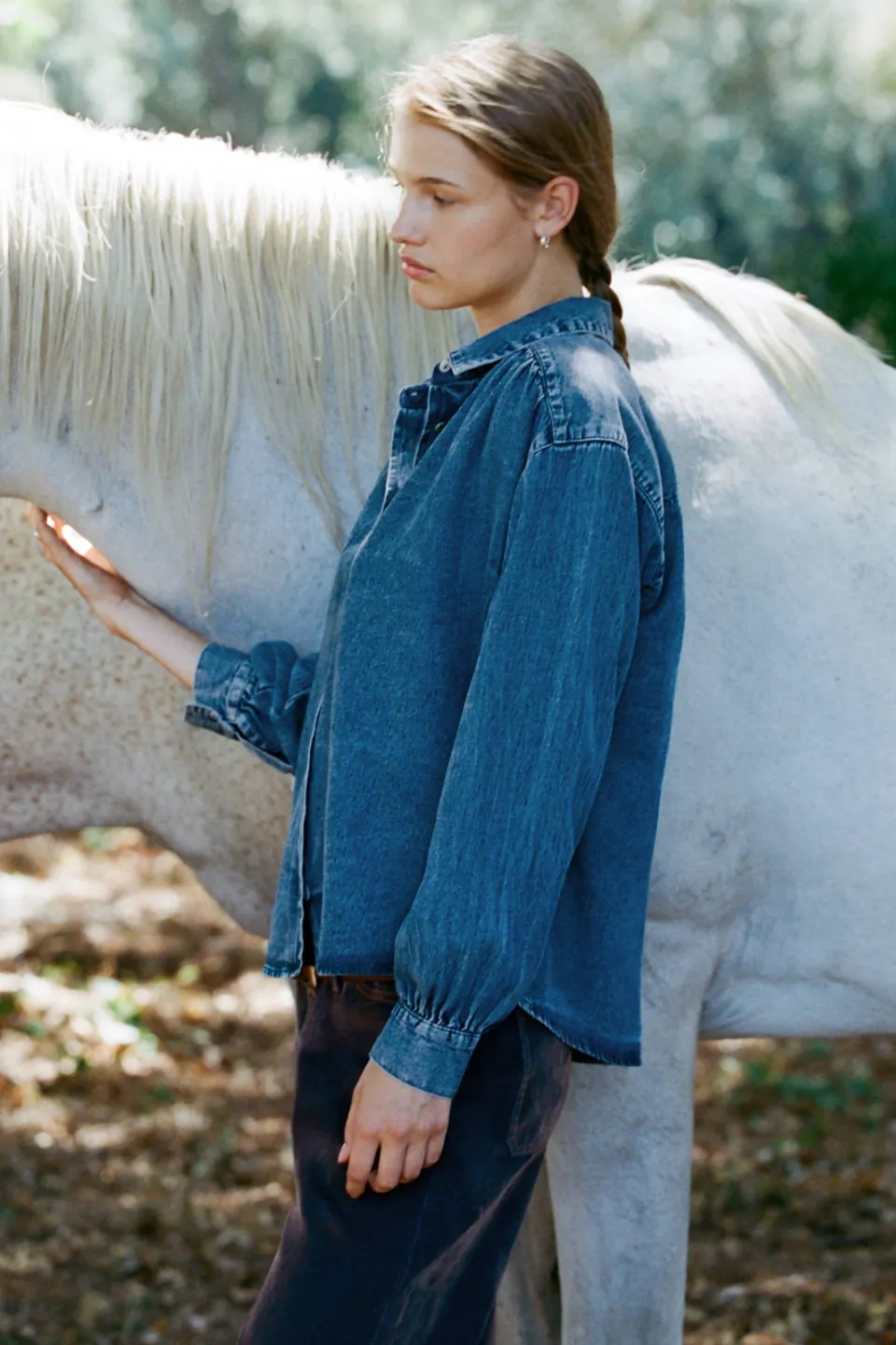 Mango denim blouse met plooien medium blue denim, foto 3