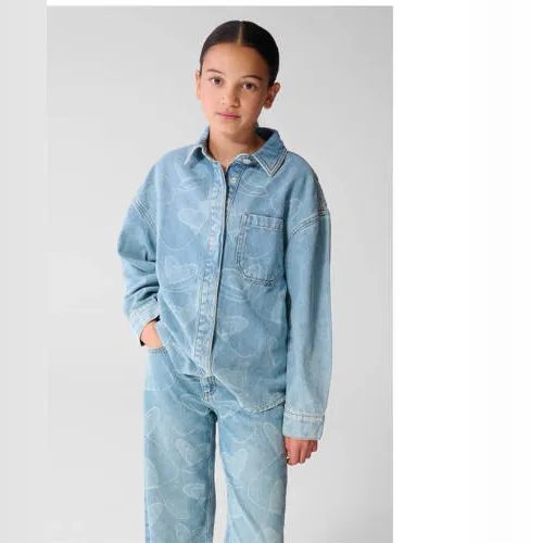 Shoeby denim blouse met hartjes lichtblauw, foto 2