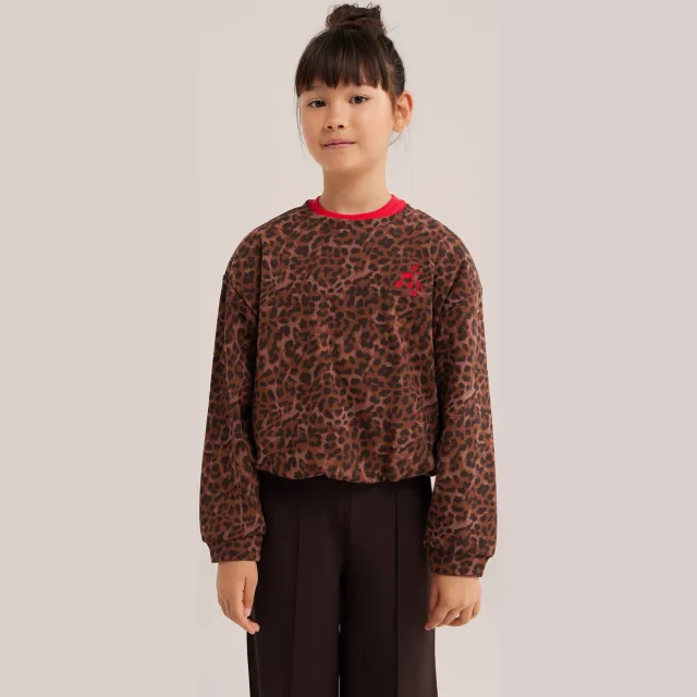 WE Fashion sweater met panterprint - bruin