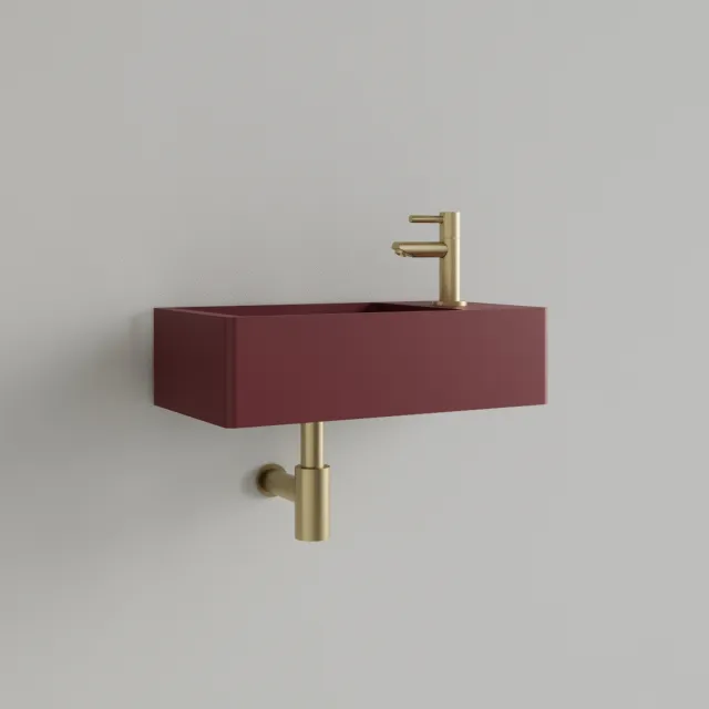 Gliss Design Fontein Gliss Design Freya Solid Marble 40x22x10 cm Met Kraangat Rechts Mat Wijn Rood