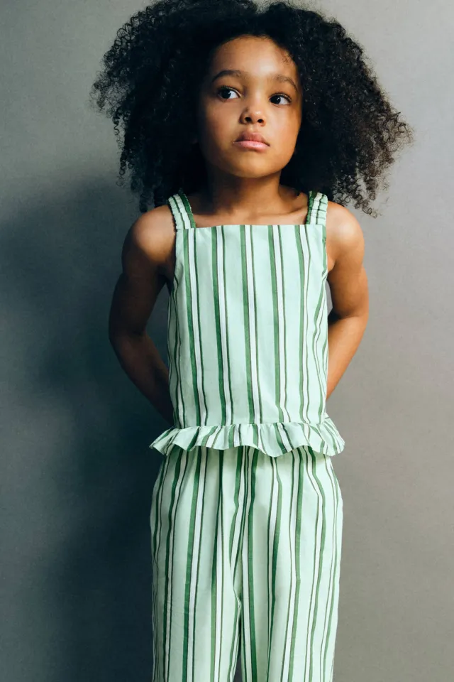 Mango Kids gestreepte top met ruches lichtgroen lichtgroen/groen/wit, foto 4