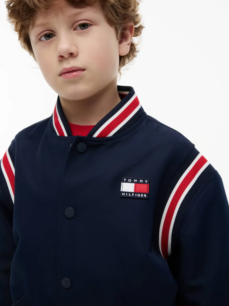 Tommy Hilfiger winter bomberjack donkerblauw met capuchon donkerblauw/rood/grijs melange, foto 5