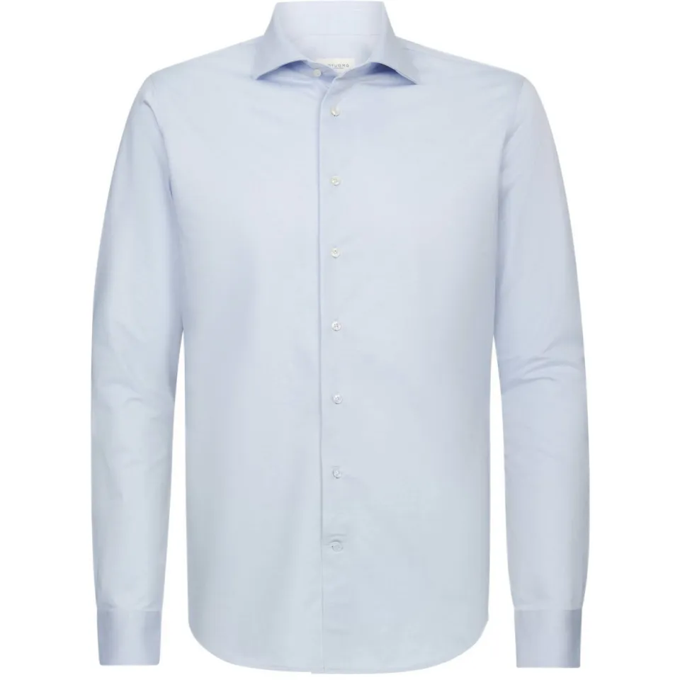Profuomo slim fit gebreid overhemd blauw, foto 2