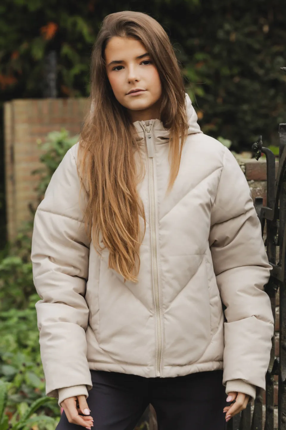 LOOXS 10sixteen gestreepte quilted winterjas ecru, foto 6