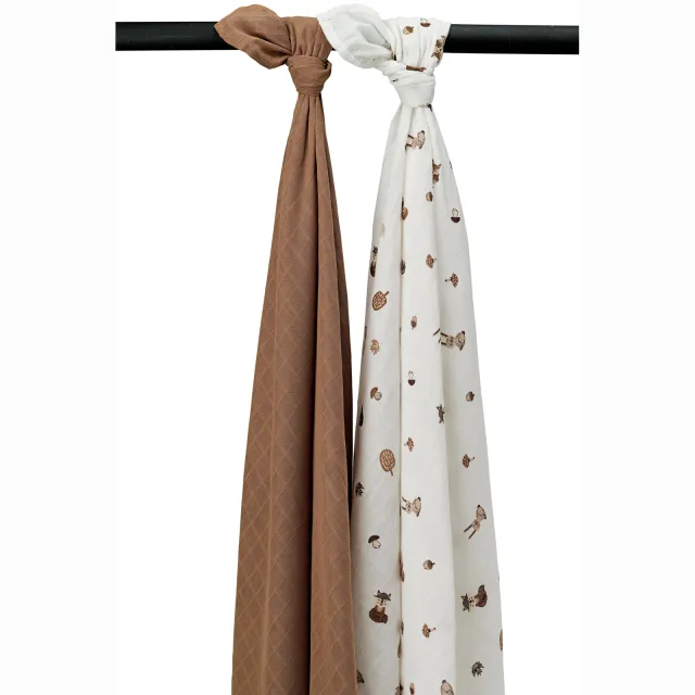 Meyco hydrofiele swaddle Forest Animals toffee set van 2 Bruin/wit