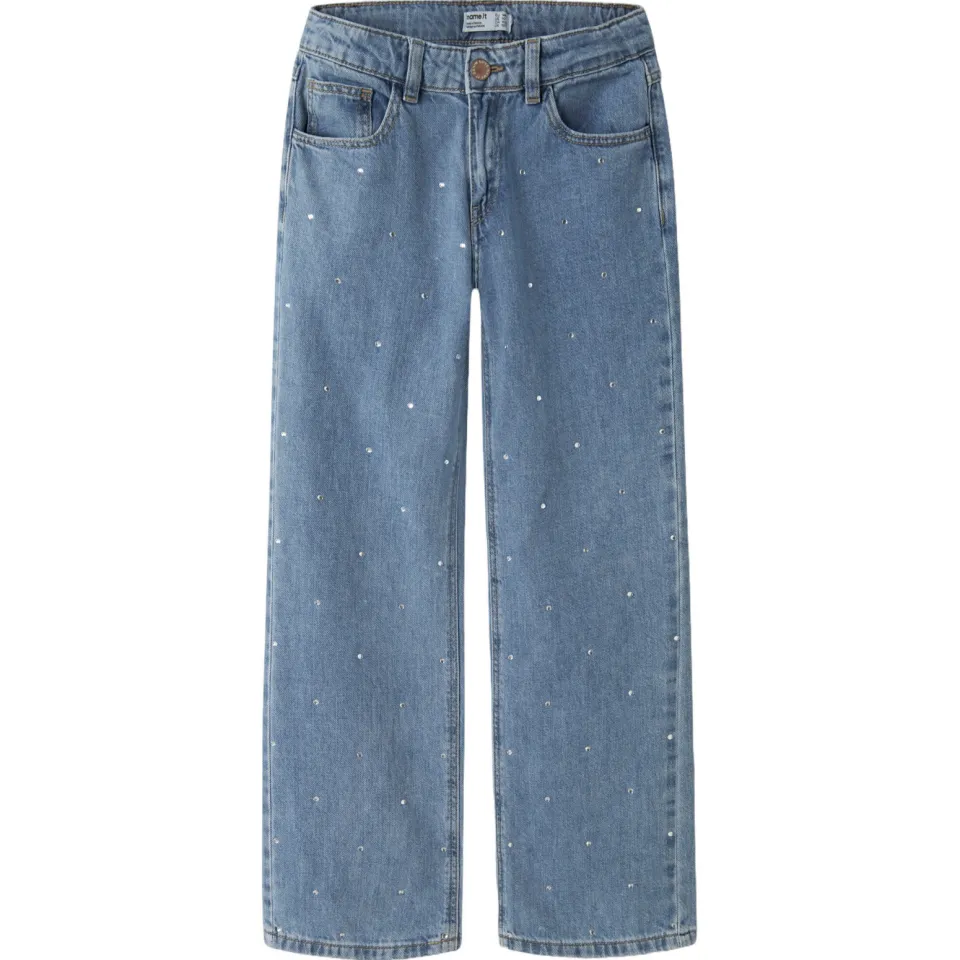NAME IT KIDS straight leg jeans blauw met strass steentjes denim blue, foto 2
