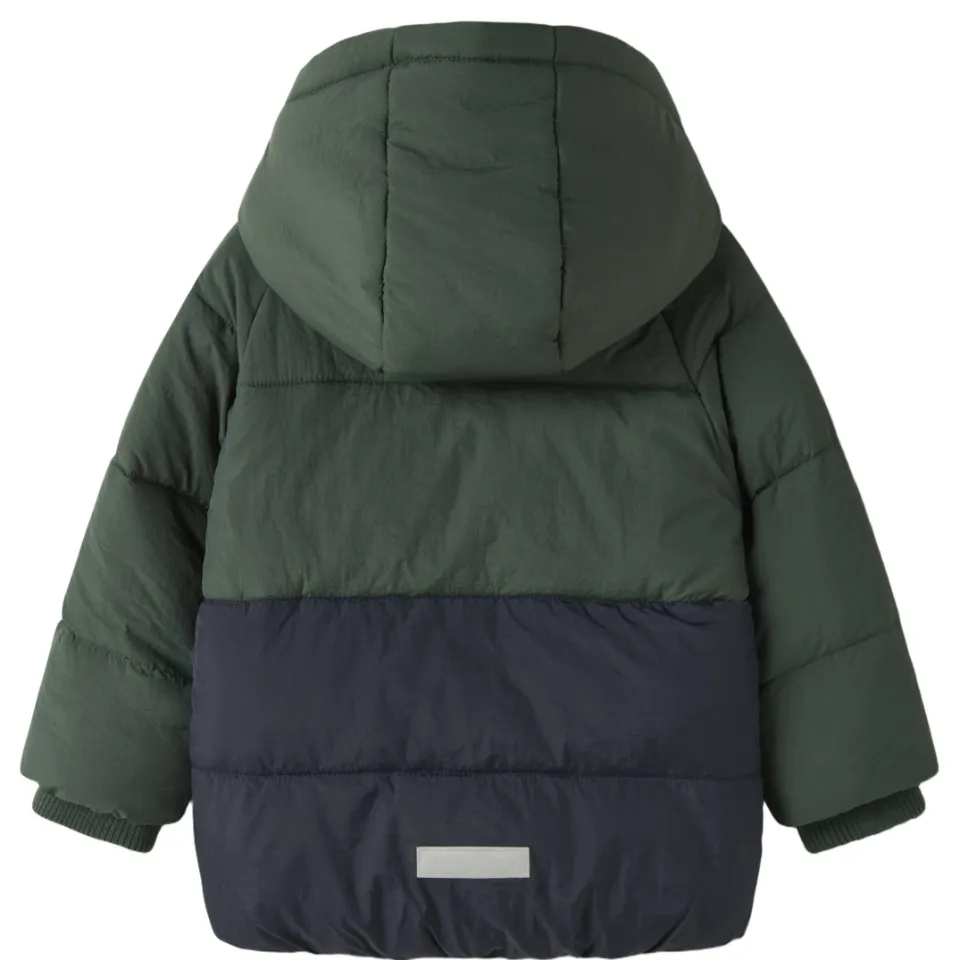 NAME IT MINI winterjas capuchon donkerblauw/groen/beige, foto 3