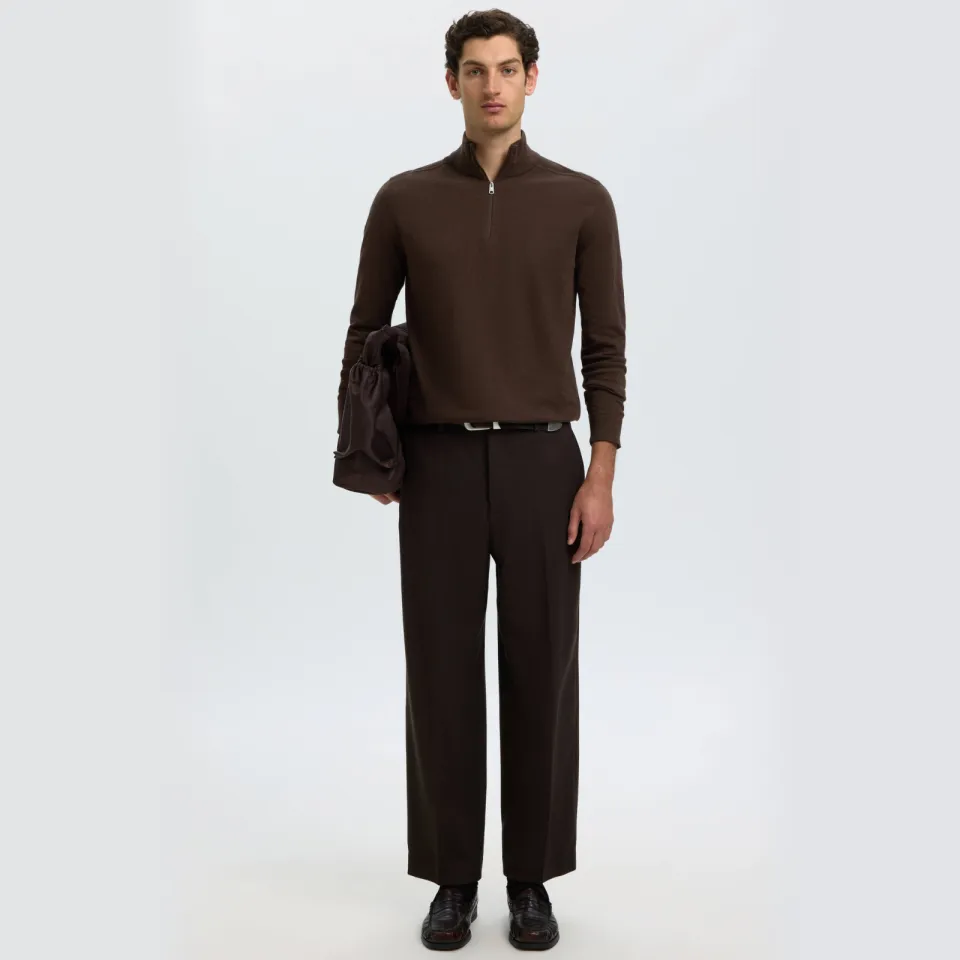Selected katoenen regular fit trui - donkerbruin, foto 3