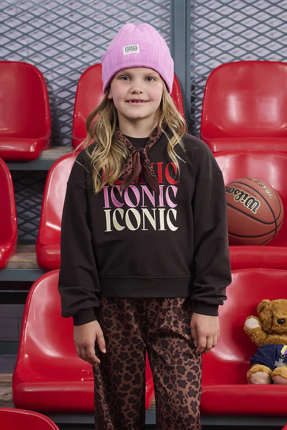 Z8 kids sweater met borduursels en print - donkerbruin