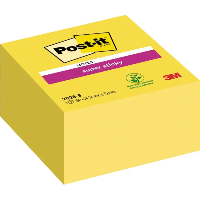 Post-It Memoblok post-it 2028 super sticky 76x76mm kubus Geel