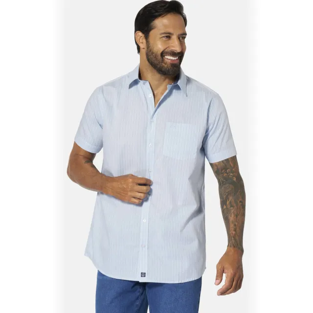 Jan Vanderstorm loose gestreepte casual overhemd Plus Lichtblauw