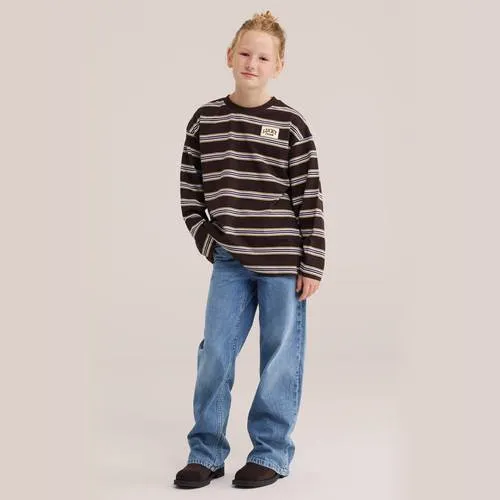 WE Fashion gestreepte longsleeve donkerbruin donkerbruin/paars/geel, foto 4