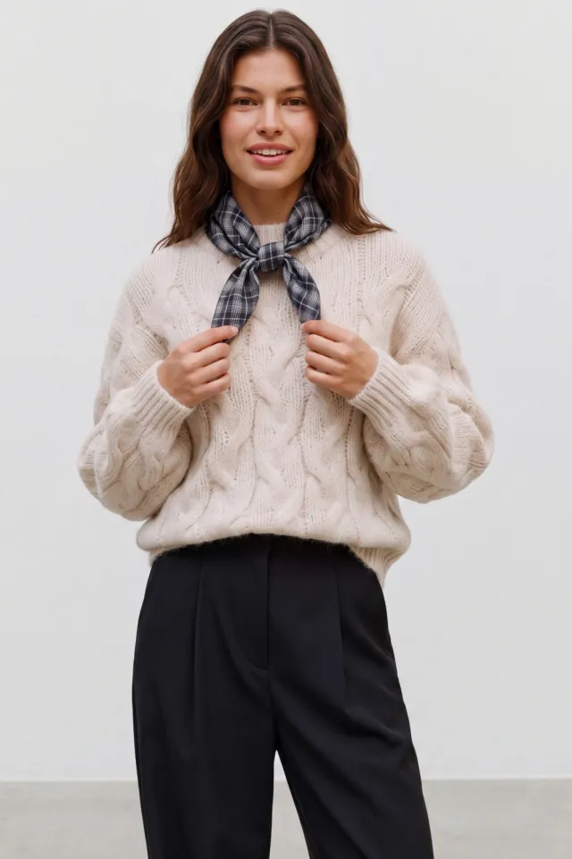 Vero Moda gebreide trui met kabels - beige