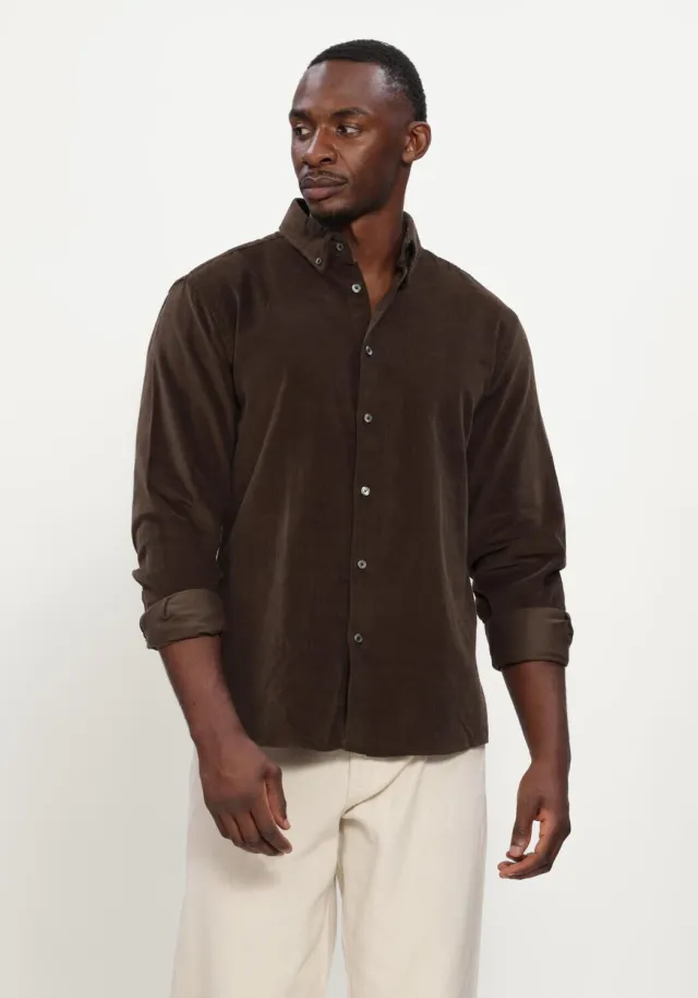 SELECTED MEN Heren Overhemden Slmregcole Danni Cord Bd Ls Shirt - Bruin, foto 4