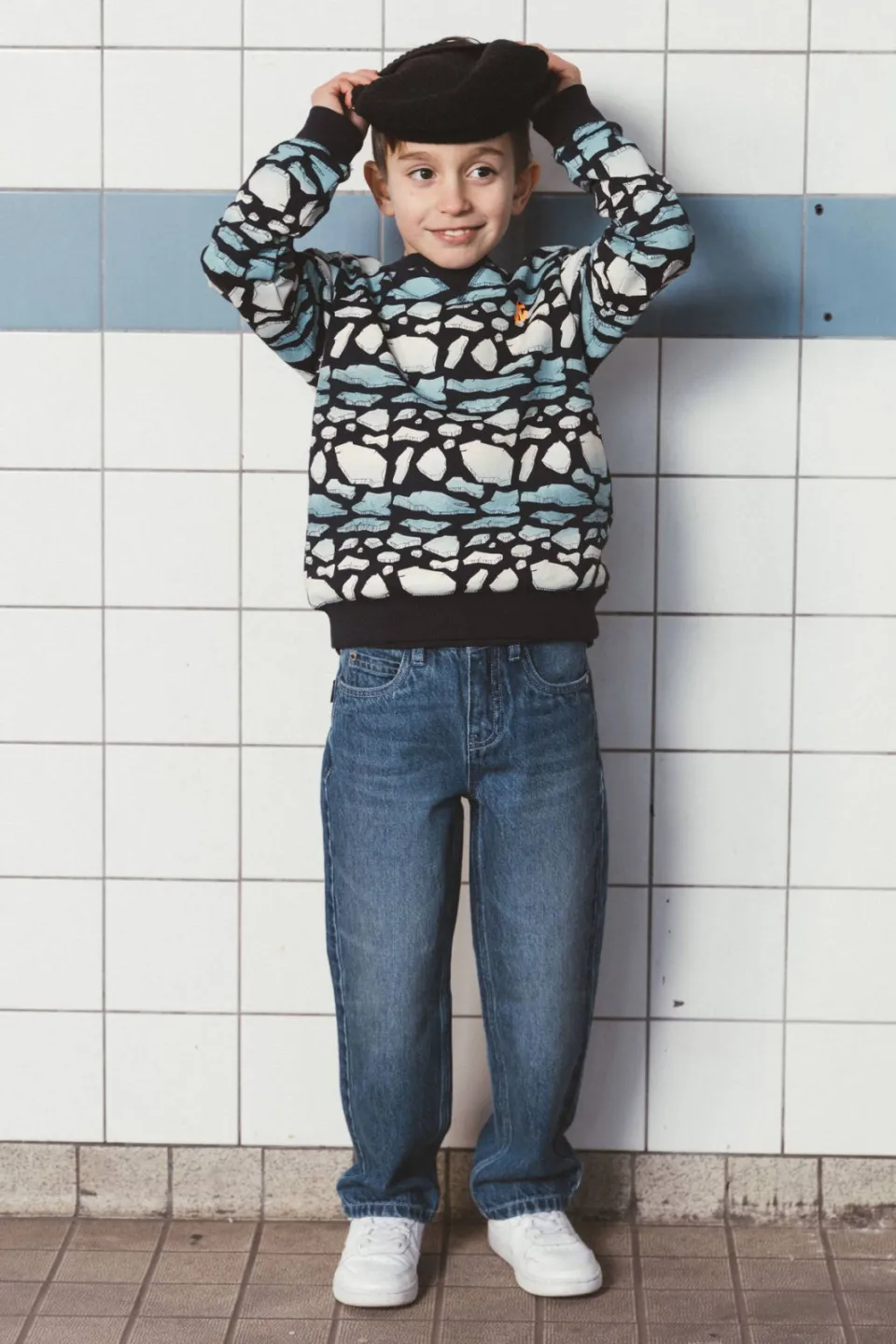 TYGO & vito sweater met print - donkerblauw Donkerblauw/lichtblauw/wit
