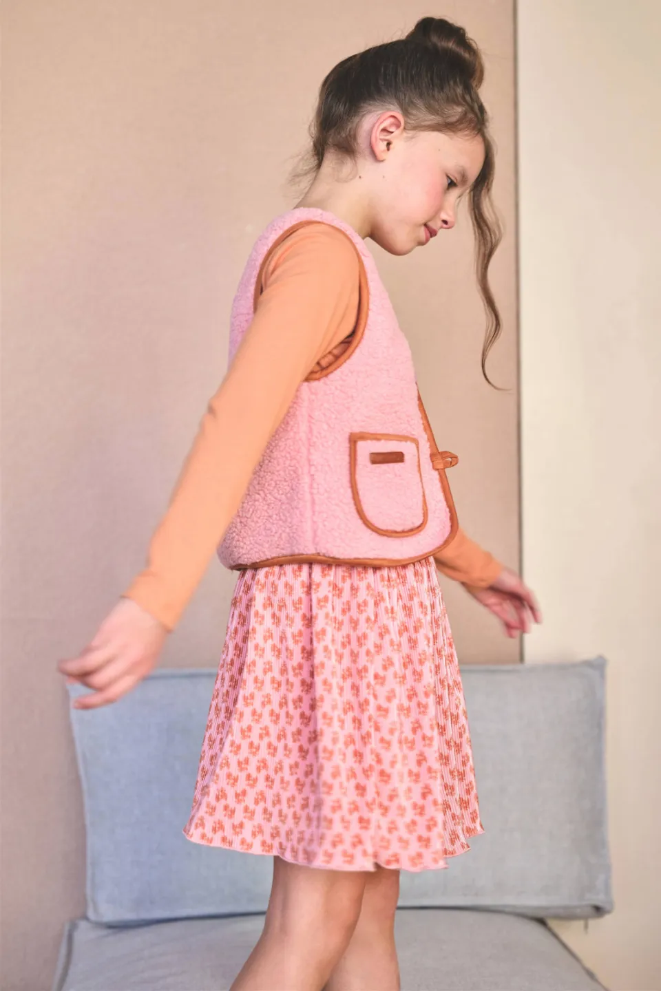 Nono rechtvallend gebloemd teddy gilet - roze, foto 6