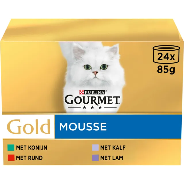 Gourmet Gold mousse kattenvoer rund konijn kalf lam 24 x 85 g