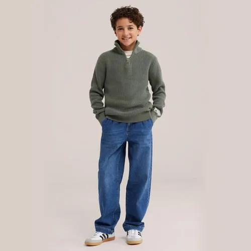 WE Fashion katoenen gebreide trui - olijfgroen, foto 3