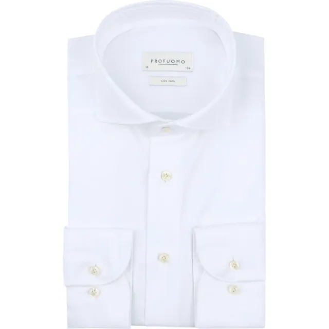 Profuomo Overhemd Lange Mouw Profuomo Twill Overhemd Extra Lange Mouwen Wit