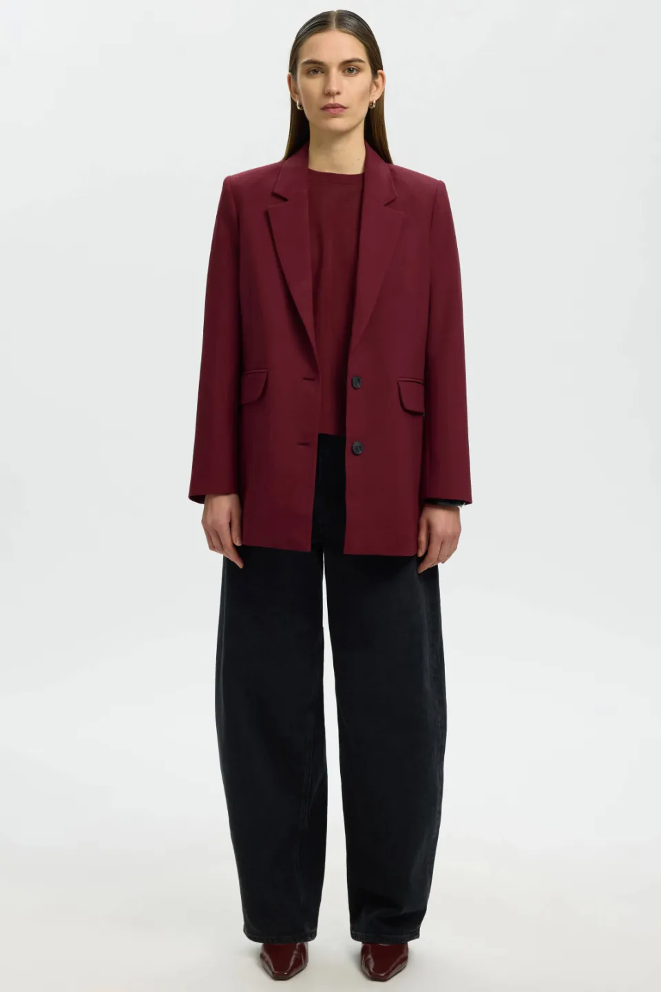 Selected Slfessential boxy t-shirt donkerrood, foto 3