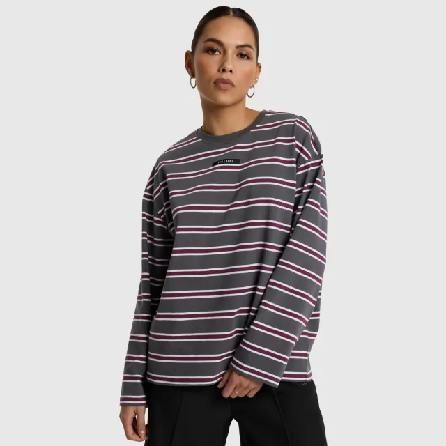 Alix The Label gestreept longsleeve shirt antraciet, foto 4