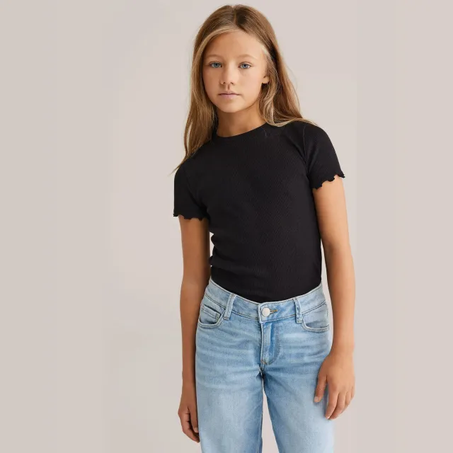 WE Fashion ribgebreid t-shirt zwart, foto 3