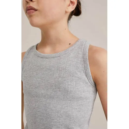 WE Fashion ribgebreide mouwloze top grijs melange, foto 4