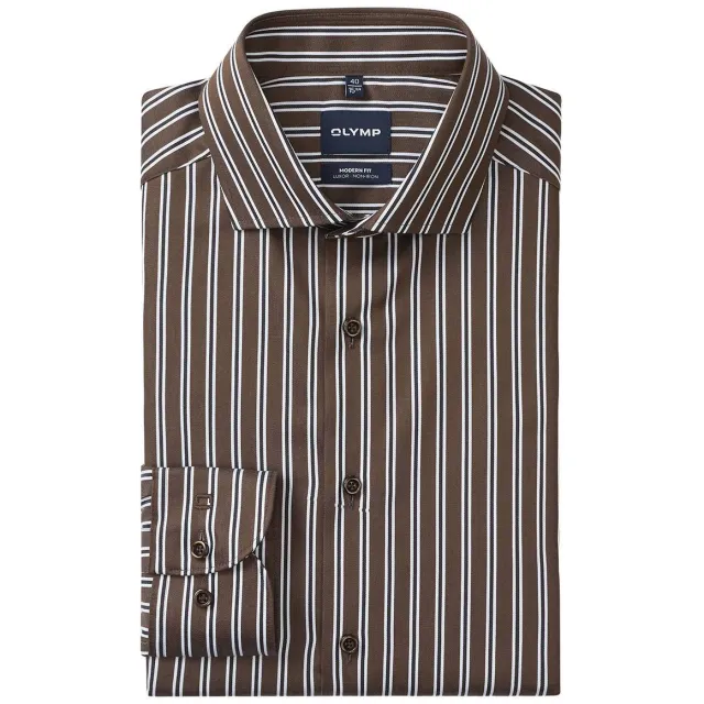 Olymp slim fit gestreept overhemd - bruin