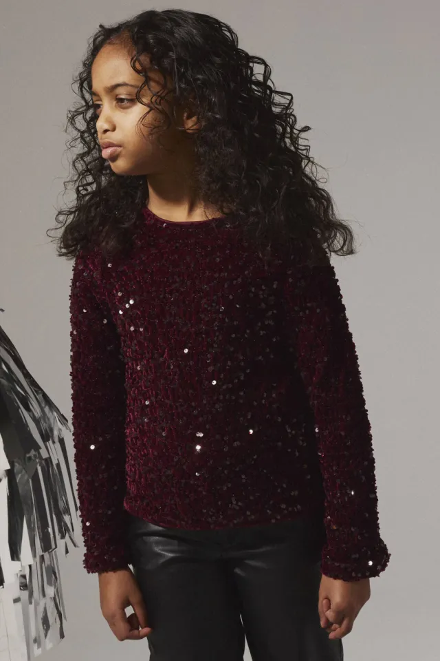NAME IT KIDS blousetop donkerrood met pailletten, foto 4