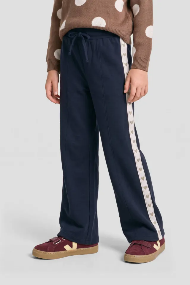 Me & My Monkey gestreepte joggingbroek met hartjes donkerblauw, foto 3