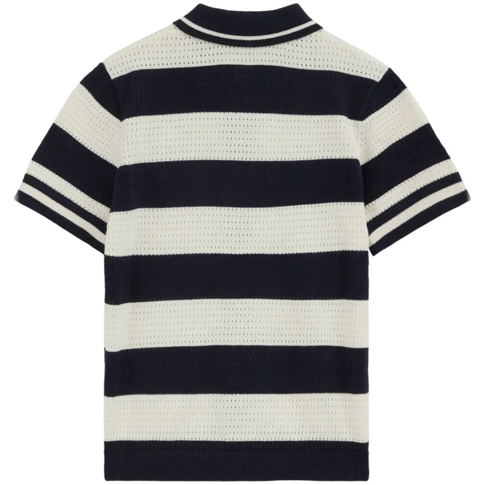 WE Fashion gebreide gestreepte polo - donkerblauw, foto 4