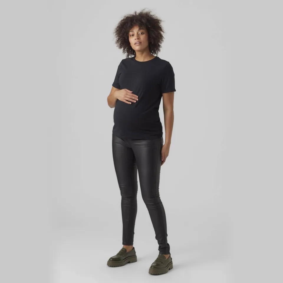 Vero Moda Maternity coated skinny zwangerschapsbroek zwart