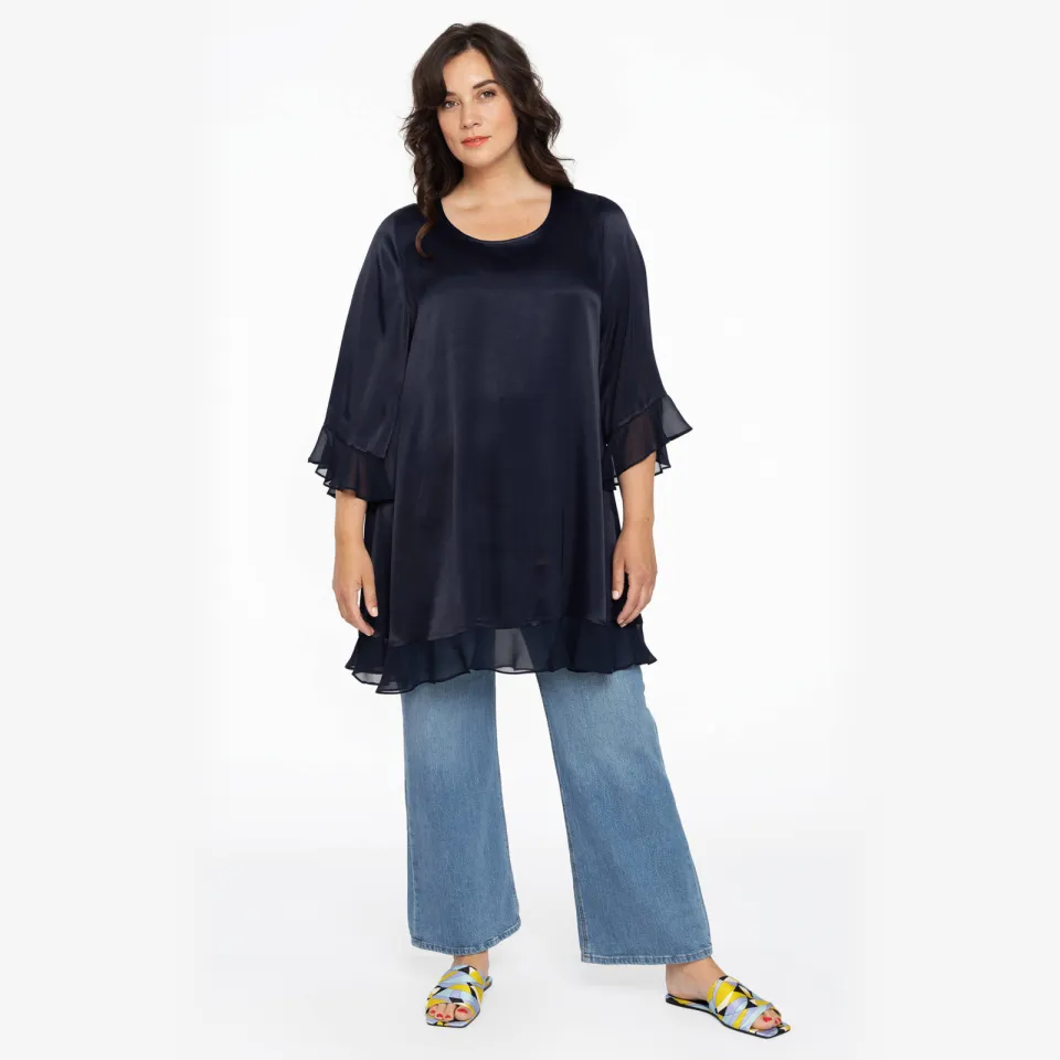 Yoek wijde blouse donkerblauw