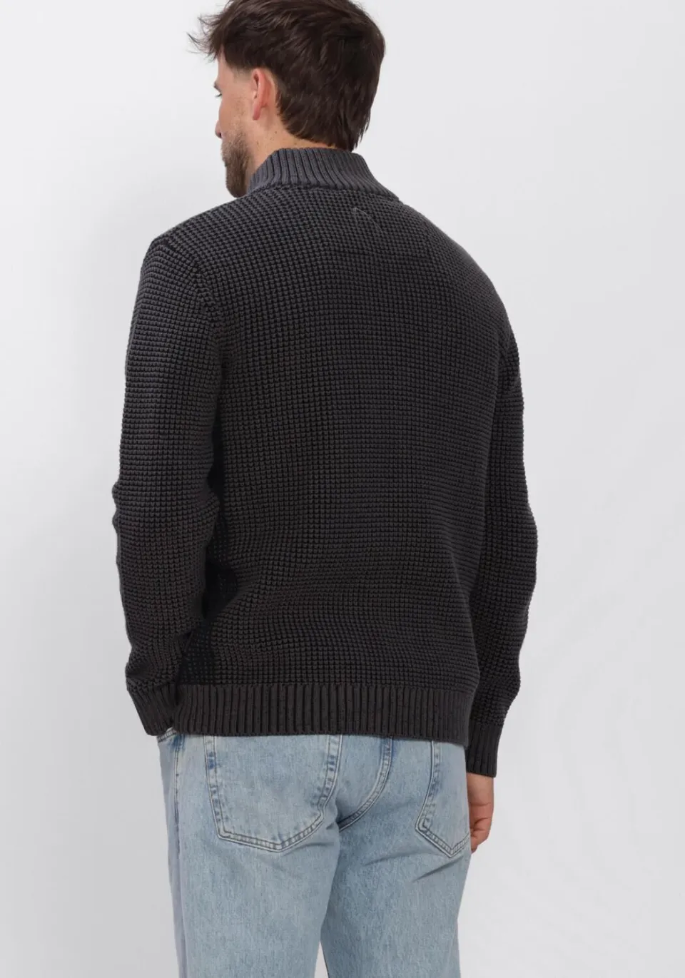 CHASIN' Oliver Dual Halfzip katoenen regular fit gebreide trui - antraciet, foto 4