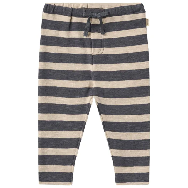 Wheat katoenen gestreepte babybroek grijs/ecru