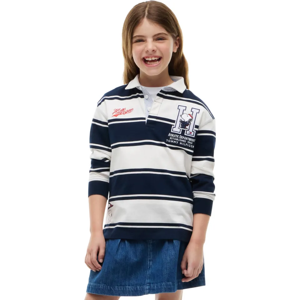 Tommy Hilfiger x Peanuts Snoopy longsleeve polo donkerblauw wit Donkerblauw/wit