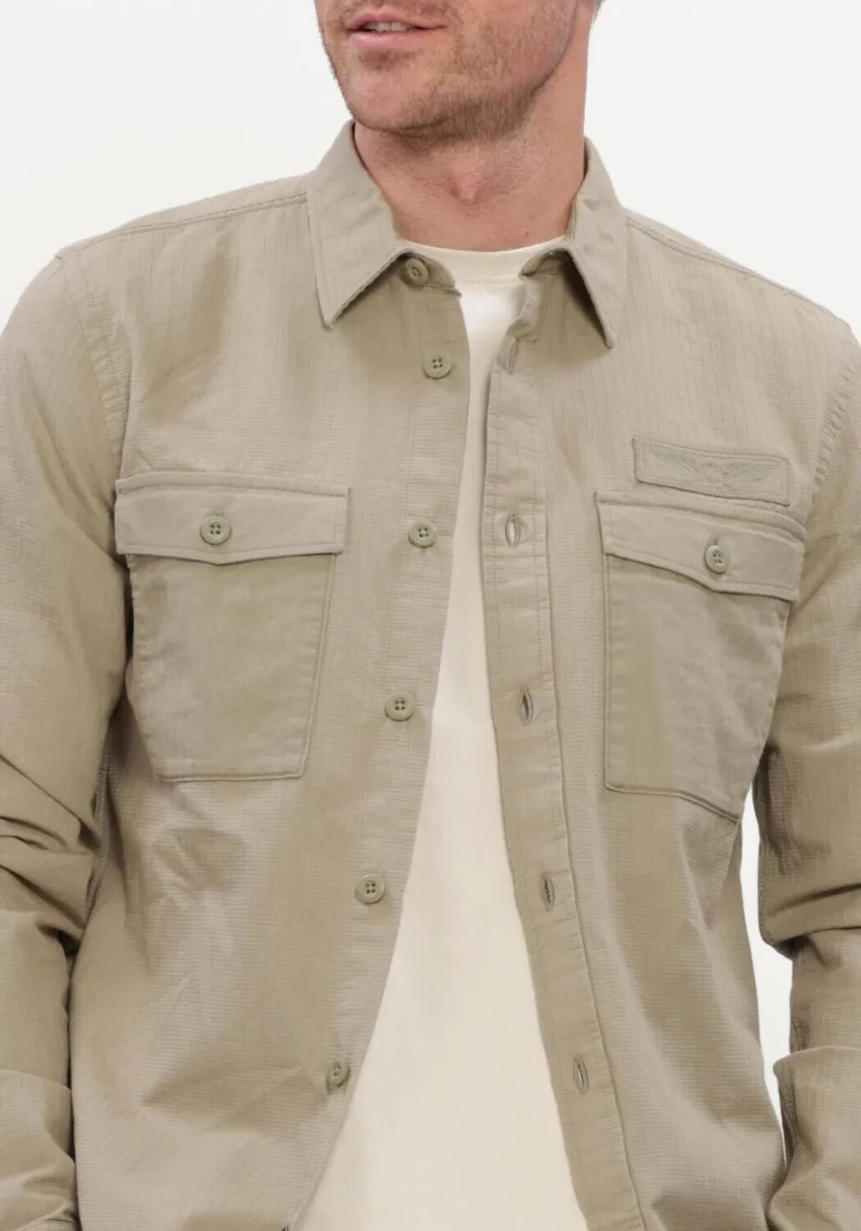 PME Legend Heren Overhemden Long Sleeve Shirt Quilt Poplin - Zand, foto 4