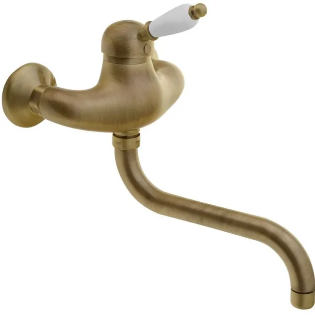 Sapho Inbouw Wastafelmengkraan Sapho Kirké 1-hendel Wit Retro Uitloop Gebogen 20 cm Brons