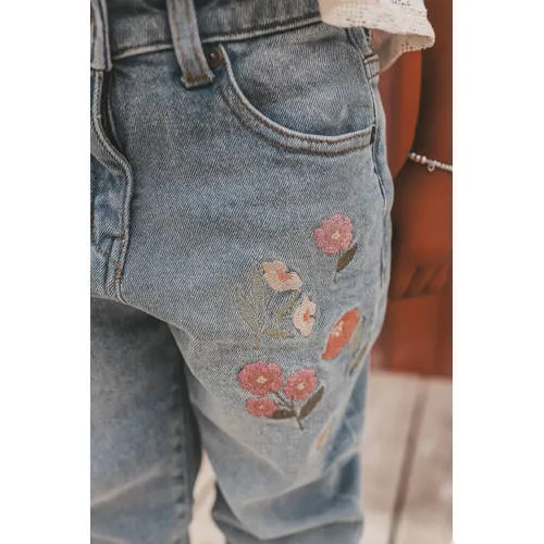 Your Wishes gebloemde straight leg jeans medium blue denim Blauw Bloemen, foto 4