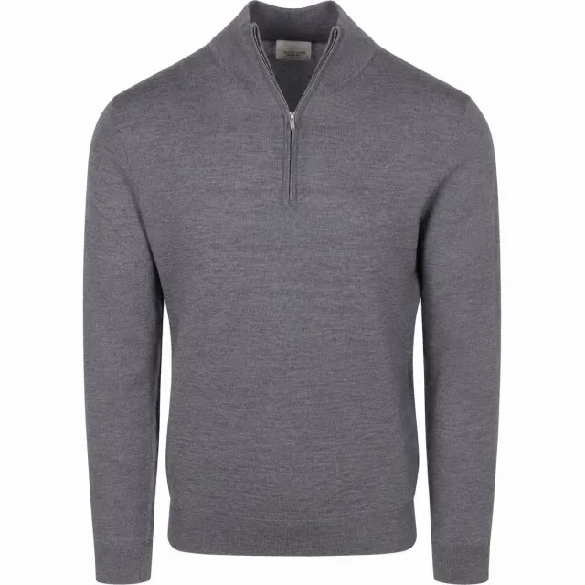 Profuomo Sweater Profuomo Half Zip Pullover Merinowol Grijs Dark Grey