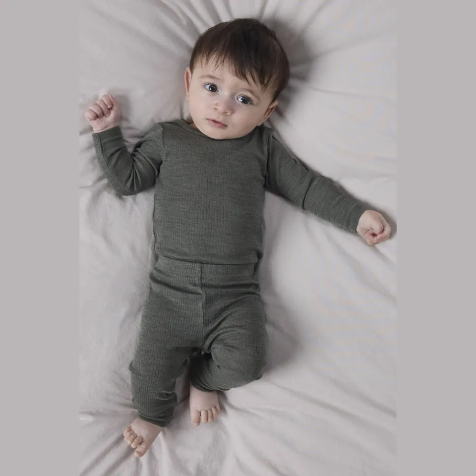 NAME IT BABY slim babybroek met wol groen Olijfgroen