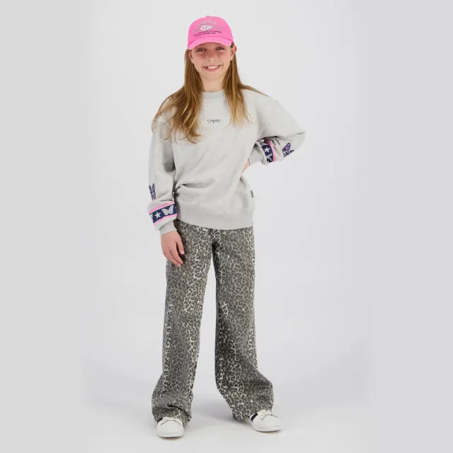Vingino sweater met backprint grijs melange Lichtgrijs melange